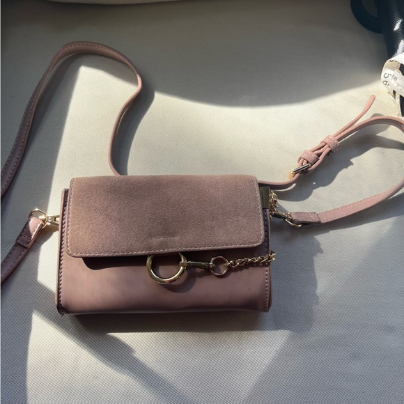 Blush Pink Faux-Suede Crossbody Purse with Gold Detailing - Picture 8 of 10